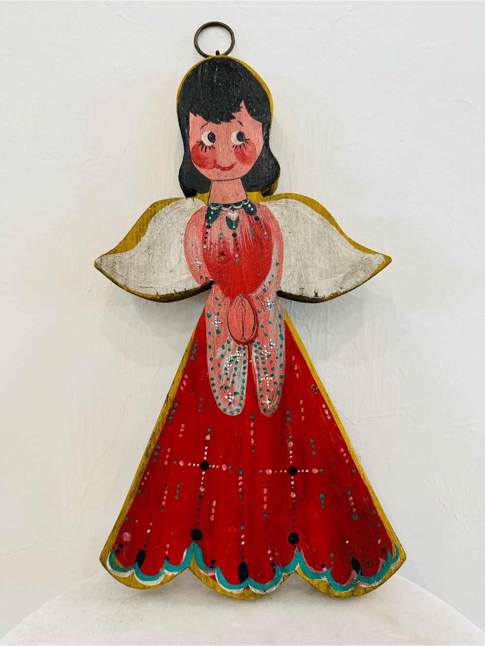 Vintage Hand-Painted Wooden Angel Wall Decor